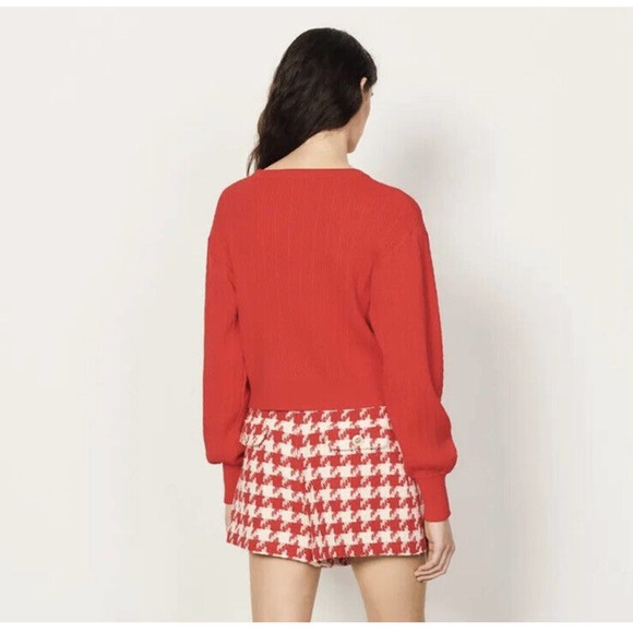 Sandro Small RED Letter Embroidery crew neck Knitted Sweater Academia Logo N17 - Picture 3 of 9